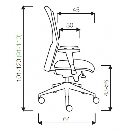 Síťovaná židle REFLEX ŠÉF - rozměry (zelené údaje jsou pro model Reflex Rektor)