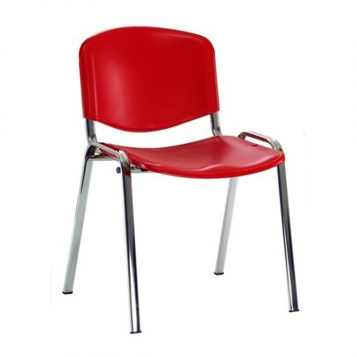 Jednací plastová židle ISO - chromová kostra, plast červená