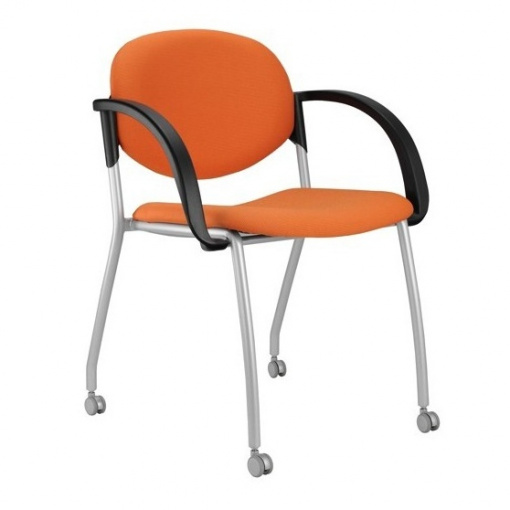 Jednací čalouněná židle WENDY - šedá kostra, područky P05, kolečka na tvrdý povrch prům. 40 mm
