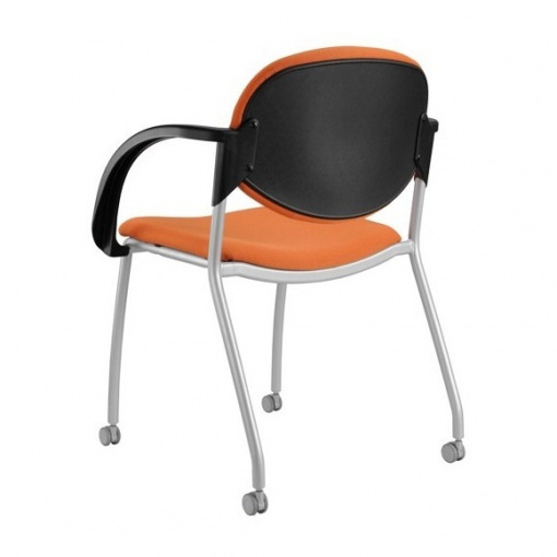 Jednací čalouněná židle WENDY - šedá kostra, područky P05, kolečka na tvrdý povrch prům. 40 mm, plastová záda