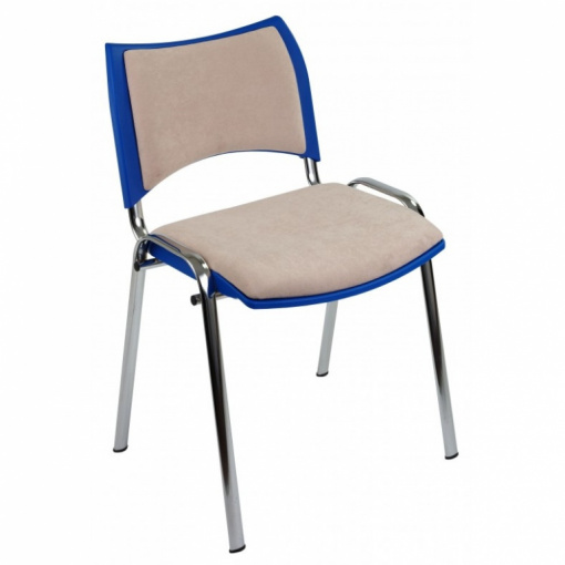 Jednací čalouněná židle SMART - chromová kostra, modrý plast, látka Suedine 109