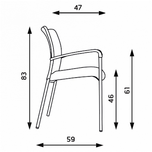 Jednací síťovaná židle TRINITY s područkami - rozměry