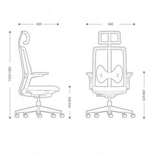 Kancelářská ergonomická síťovaná židle ERGOFIT - rozměry
