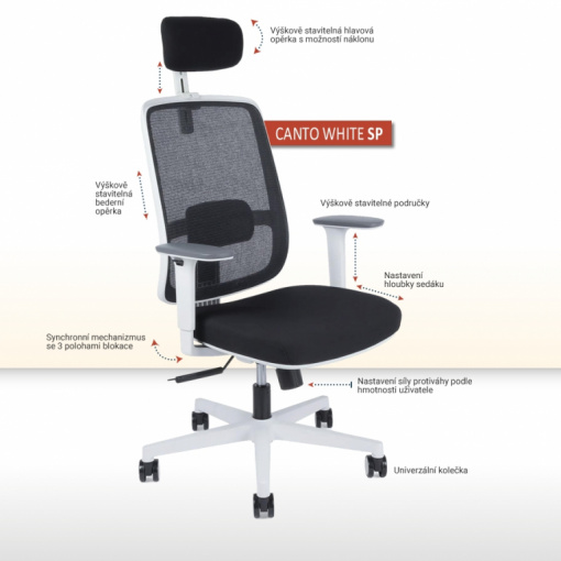 Síťovaná bílá kancelářská židle CANTO WHITE - funkce