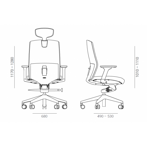 Kancelářská čalouněná židle série J2 - rozměry