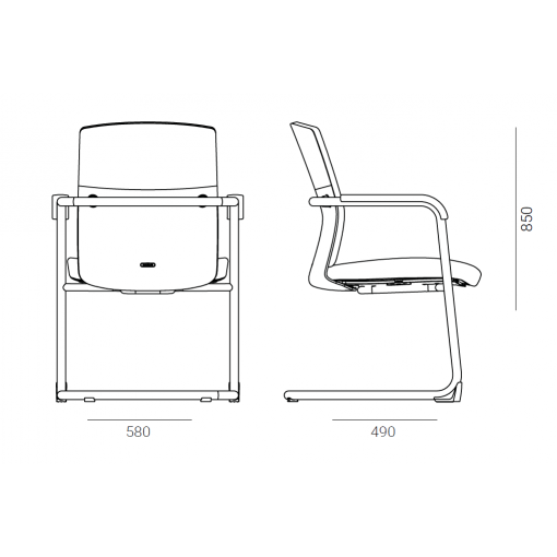Jednací čalouněná židle JCON - rozměry