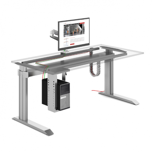 Pracovní stůl GO2basic - uspořádání kabelů, LCD a PC
