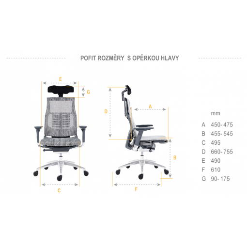 Ergonomická židle POFIT - rozměry