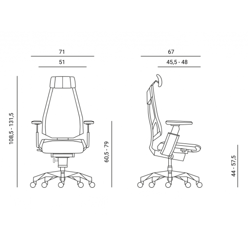 Exkluzivní kancelářská židle GENIDIA - rozměry
