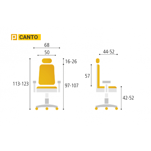 Síťovaná kancelářská židle CANTO -rozměry